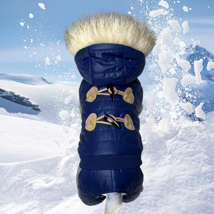 Pet Blue Horn Buckle Four-Legged Cotton-Padded Jacket Cold-Proof Warm Dog Winter Clothing Teddy Dog Casual Autumn Winter Clothes