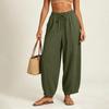 Women's Color Elastic Waist Drawstring Pants with Pockets, Casual Pants