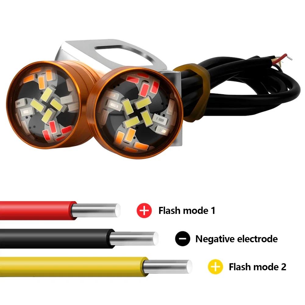 2Pcs LED RGB Strobe Light 12V Motorcycle Eagle Eye Light Multicolor Strobe Brake Warning Light Waterproof Mirror Mount Design