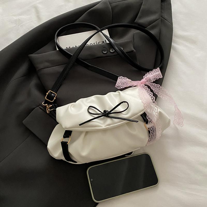 Y2K Sweet Ballerina Inspired Women's Crossbody Bag Fashion Soft Pink Bow Decor PU Leather Shoulder Bag for Commuting, Dating, Casual Outings CLE