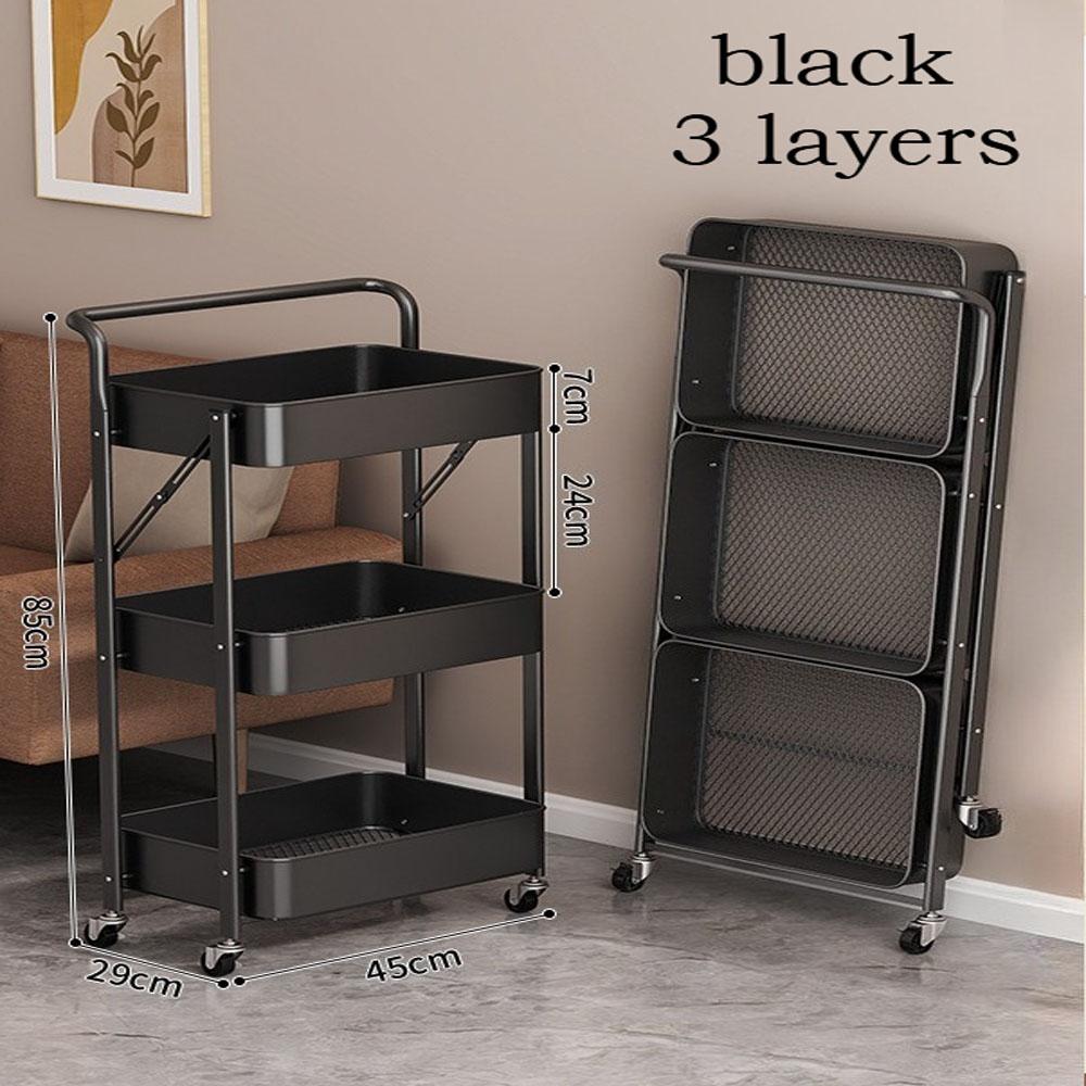Multi - layer floor - standing storage rack for kitchen clutter storage, suitable for storing vegetables, a movable and foldable