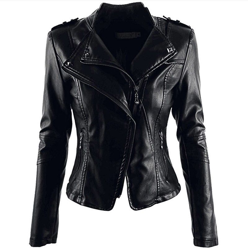 Chic and Slimming Women's Spring and Autumn Short PU Leather Jacket In American Style