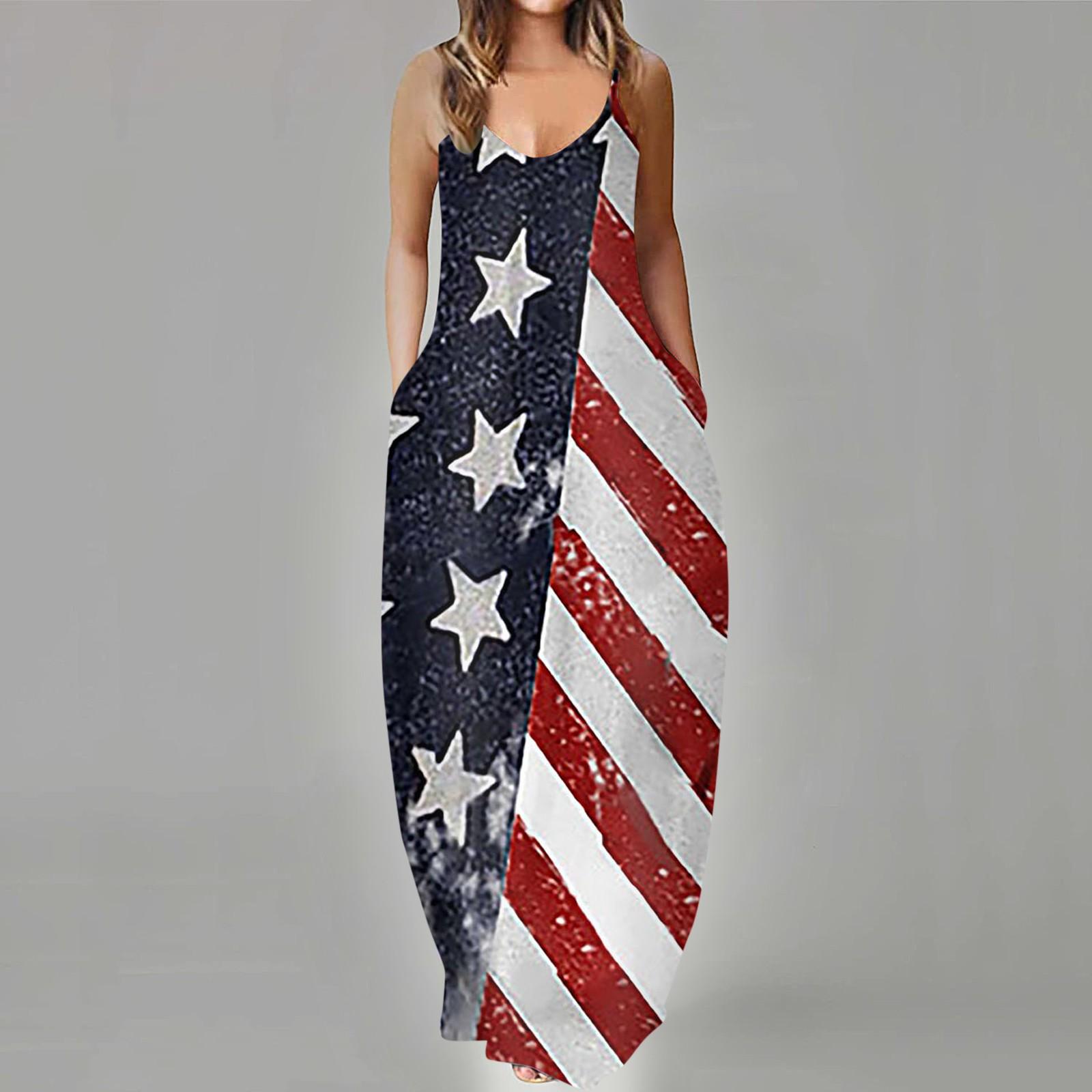 

Женские летние длинные платья без рукавов на День независимости, пуловер-спагетти XL красный