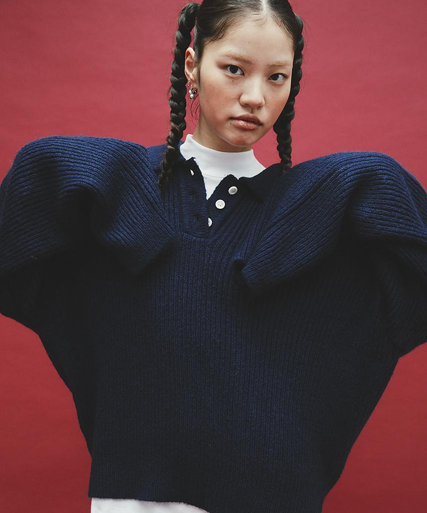 COCANCL Ccl Mohair Collar Knit/Navy