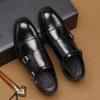 2024 Men's Black Low Top Leather Shoes Classic Double Buckle Fashionable Business Banquet Party Brown Pointed Leather Shoes