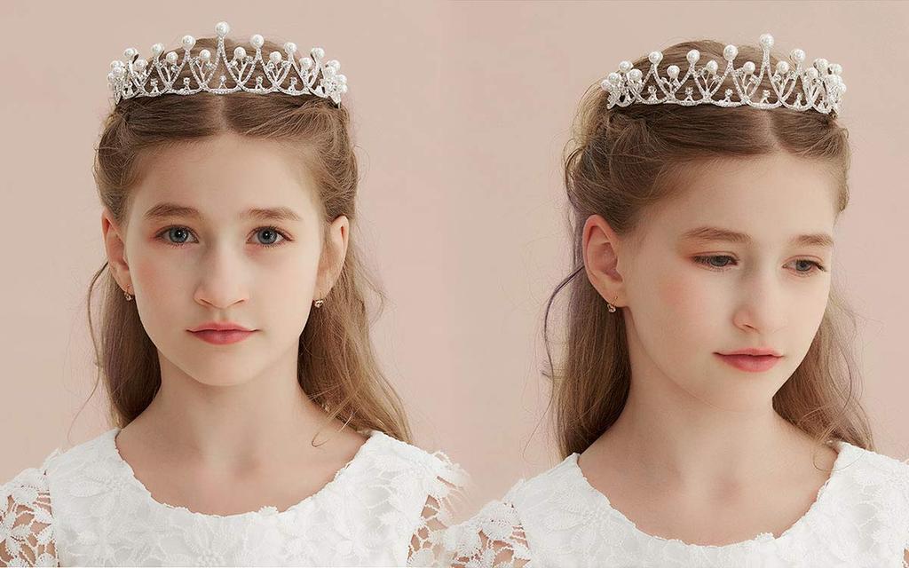 Cemellia Kinder-Krone Blume Tiara Haarschmuck, Formell, Kristall- und Perlen-Haarschmuck, Funkelnd, Perfekt für Hochzeiten, Aufführungen,