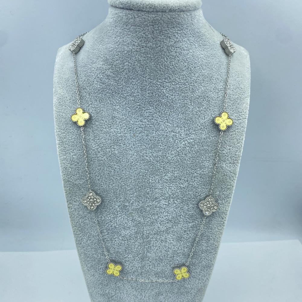 Acier Titane 13MM 60+5CM 10 Fleurs Double Face Trèfle à Quatre Feuilles Porte-Bonheur Collier pour Dames