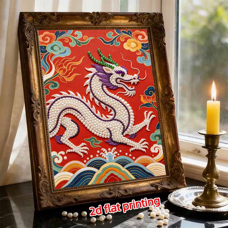 DIY Pearl Bead Art Canvas Dragon Pattern Frameless Creative Craft Painting Kit for Relaxing Home Wall Decoration