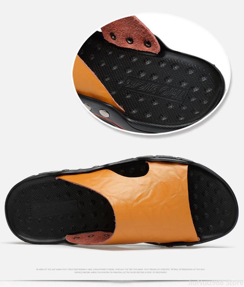 Big Size Men Slippers Summer Genuine Leather Casual Slides Street Fashion Beach Shoes Cow Leather Sandals