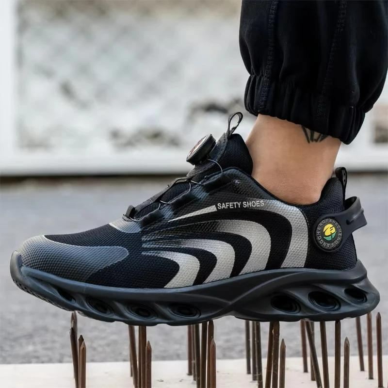 Men Safety Shoes Rotary Buckle Sneakers Puncture-Proof Anti-smash Steel Toe Shoes Indestructible Protective Shoes Work Boots Men