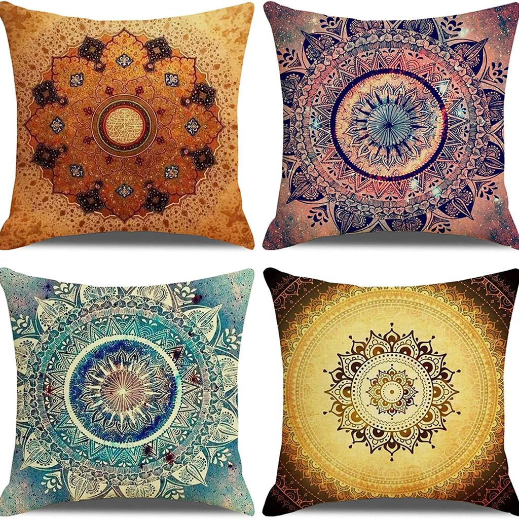 Indische Mandala Kissenbezug Leinen Kissenbezug Dekoration Heimdekoration Für Haus Wohnzimmer Schlafzimmer Sofa Auto 40X40 50X50 60X60