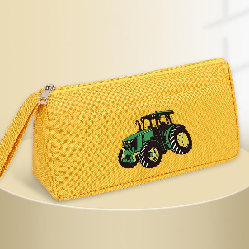 Cartoon tractor student large-capacity double-layer pencil case with zipper closure thick and durable