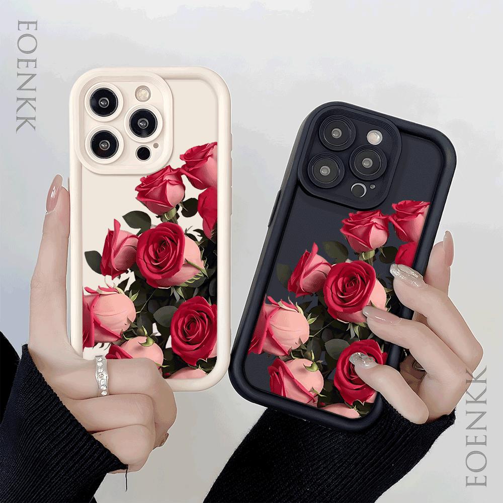 Rose Floral Pattern For iPhone 15 14 13 12 11 Pro Max XS X XR Max Mini IPhone 7 8 Plus SE 2022 Shockproof Candy Soft Cover