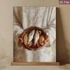 Rustic Farmhouse Religious Wall Art Basket of Fish and Bread Iconography, Painting Suitable for Living Room, Church, Dining Room Decor