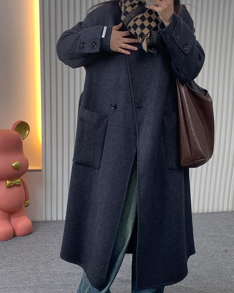 New double-sided cashmere coat, long woolen coat, lazy style temperament elegant cashmere coat