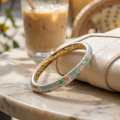 Enamel Vintage Cloisonne Bangle Peony Floral Chinese Chinese Peony Flower Bangle Vintage Ethnic Women's Hand Bracelet Ladies