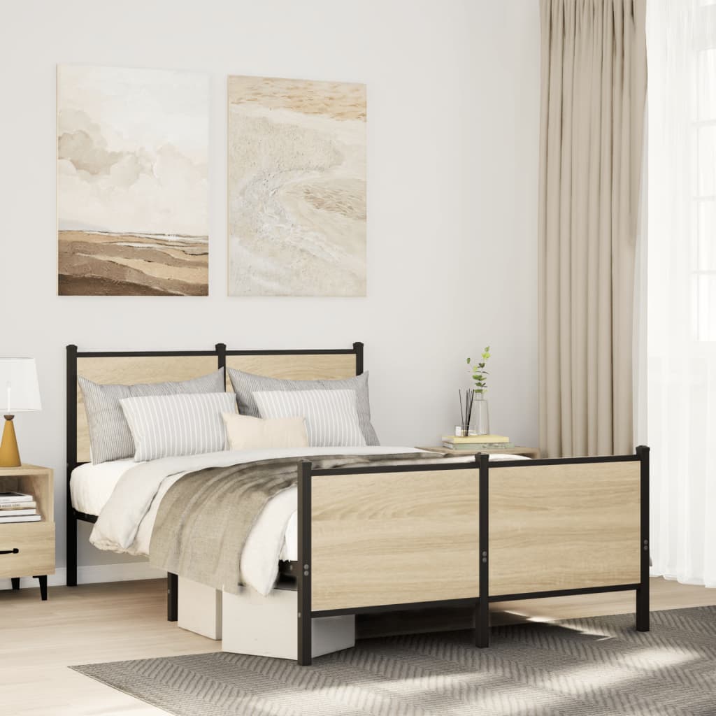 Metal Bed Frame without Mattress Sonoma Oak Finish 120 x 190 cm