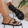 Comfortabele Dames Slip-on Sandalen met Ronde Neus en Strik - Grote Maat, Platte Zool, Enkele Band voor Buitengebruik