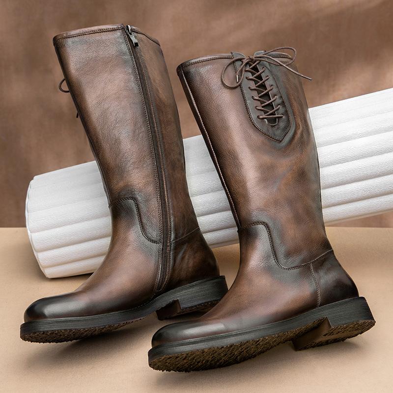 Podzimní a zimní vítr Hnědé boty Mongolské rytířské boty Pánské jezdecké boty Vysoké kožené boty Dlouhé jezdecké boty