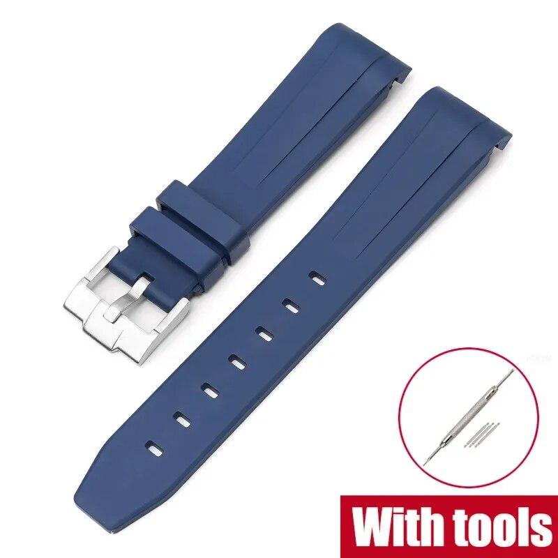 

Ремешок из фторкаучука 20 мм для Rolex Daytona с изогнутым концом, спортивный водонепроницаемый ремешок для часов FKM для Omega x Swatch Moonswatch с инструментами 20mm