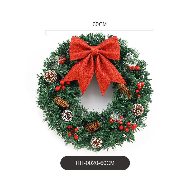 Christmas Wreath Pine Needle Garland Artificial Bowknot Pinecone Door Hanging Ornament Holiday Home Party Wall Decoration