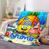 Custom Name Spongebob Friends Flannel Blanket for Super Soft Cute Comfort Blanket for Travel Bedding Couch Sofa Blanket