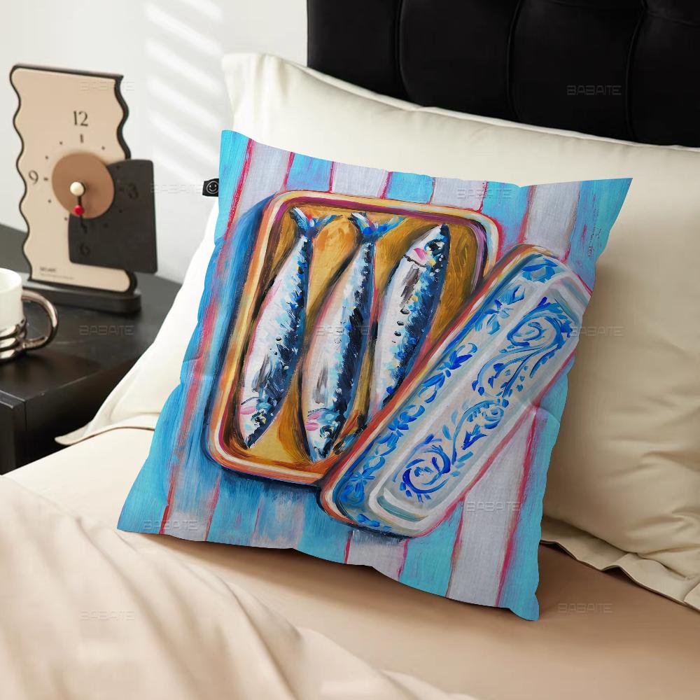 Colorful Sardine Lobster Crab Fish Ocean Pillow Cushion Cover Pillowcase Living Room Sofa Home Decor Customized