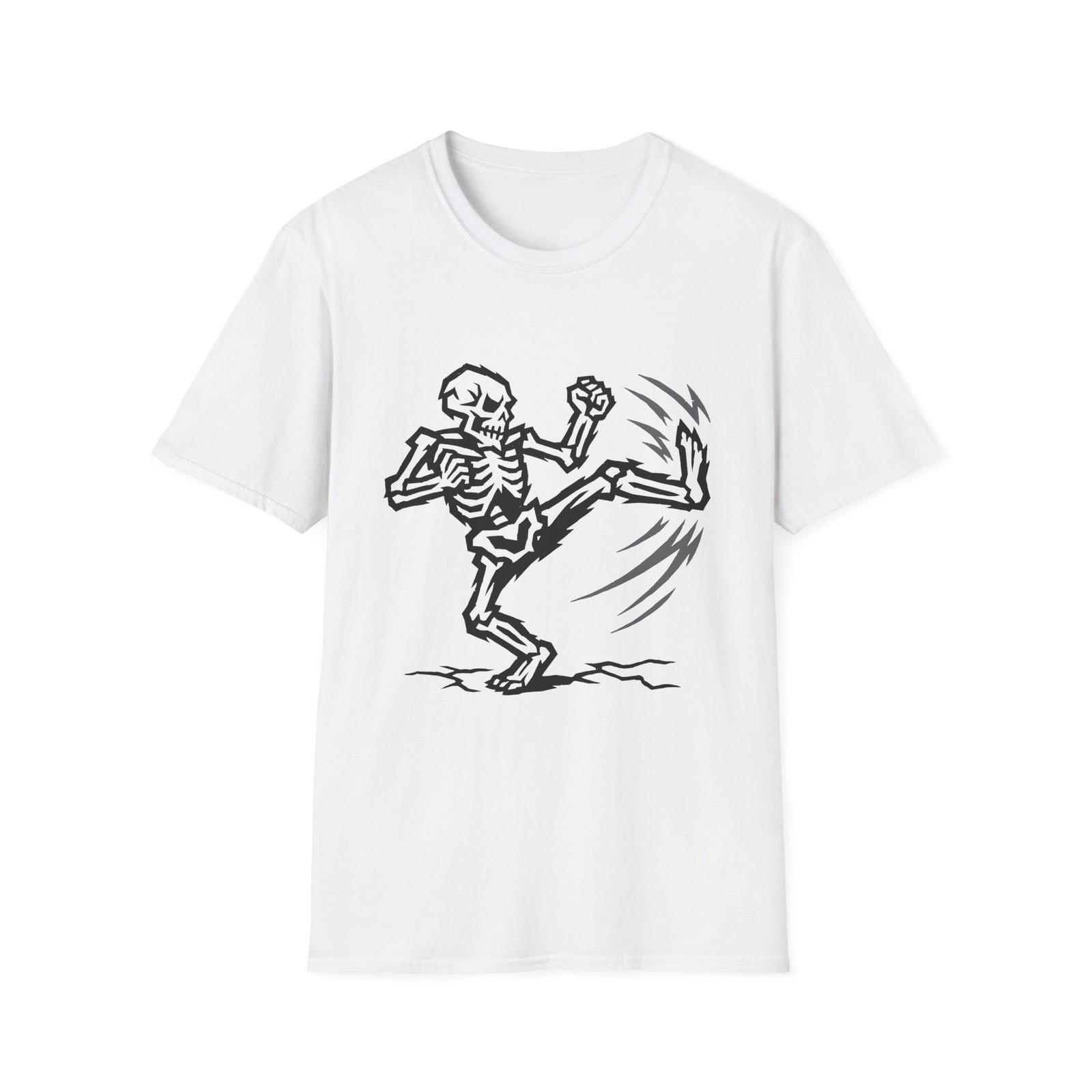 Unisex Softstyle T-Shirt Skeleton Fighter Martial Arts Kick Combat S разноцветный
