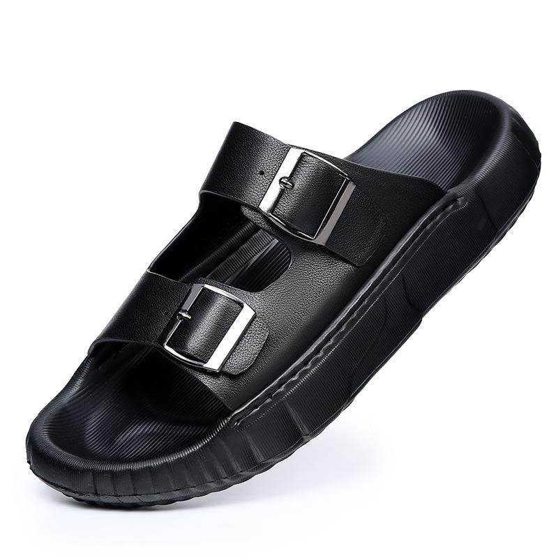 The first layer of cowhide slippers men's summer European and American outer wear beach shoes men's indoor non-slip high-end sandals men's tide