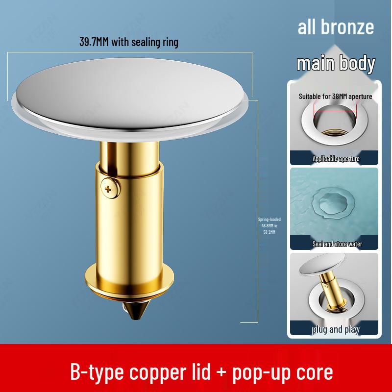 All-Copper Pop-Up Sink Basin Drain Plug & Cover