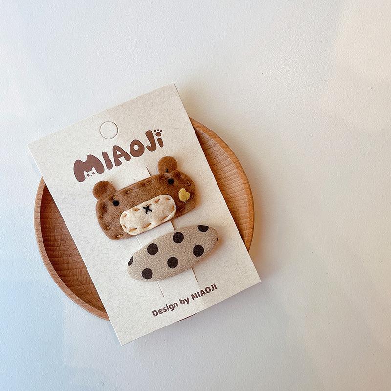 2pcs Coffee Plaid Embroidered Bow Hairpin Version of Children's Bangs Broken Hair BB Baby Headwear Girls Kids Hair Accessories