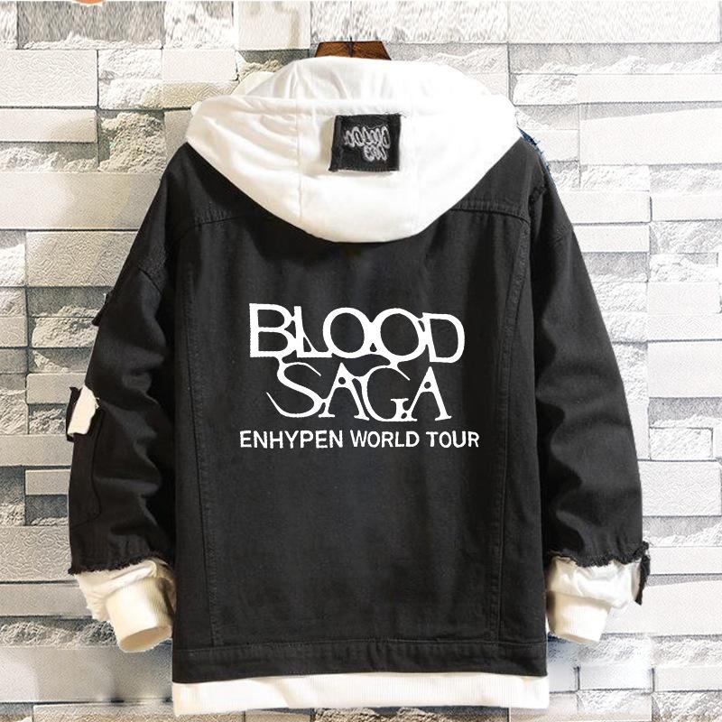 White Ink Heat Transfer Tour Commemorative Denim Jacket ENHYPEN Fangs Bat Print Casual Men's and Women's Versatile Jacket