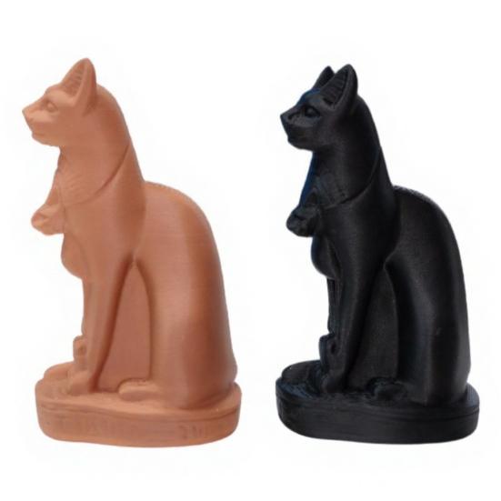 3D Printed Egyptian Cat Goddess Figurine, Vintage Gothic Dark Style Statue, Matte Black & Terracotta Orange Ornament, Mini Craft for Home Office