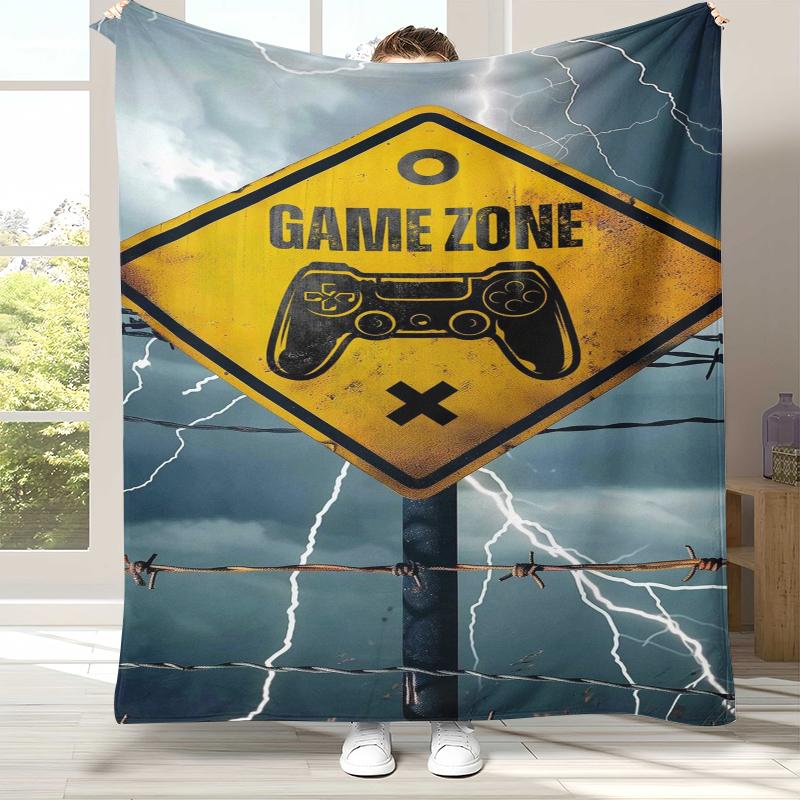 

Cartoon Game Gamer Zone Controller Logo Flannel Blanket,Ultra Soft Warm Plush Throw for Home Bedroom Bed Sofa Cover Picnic gift 75x90cm