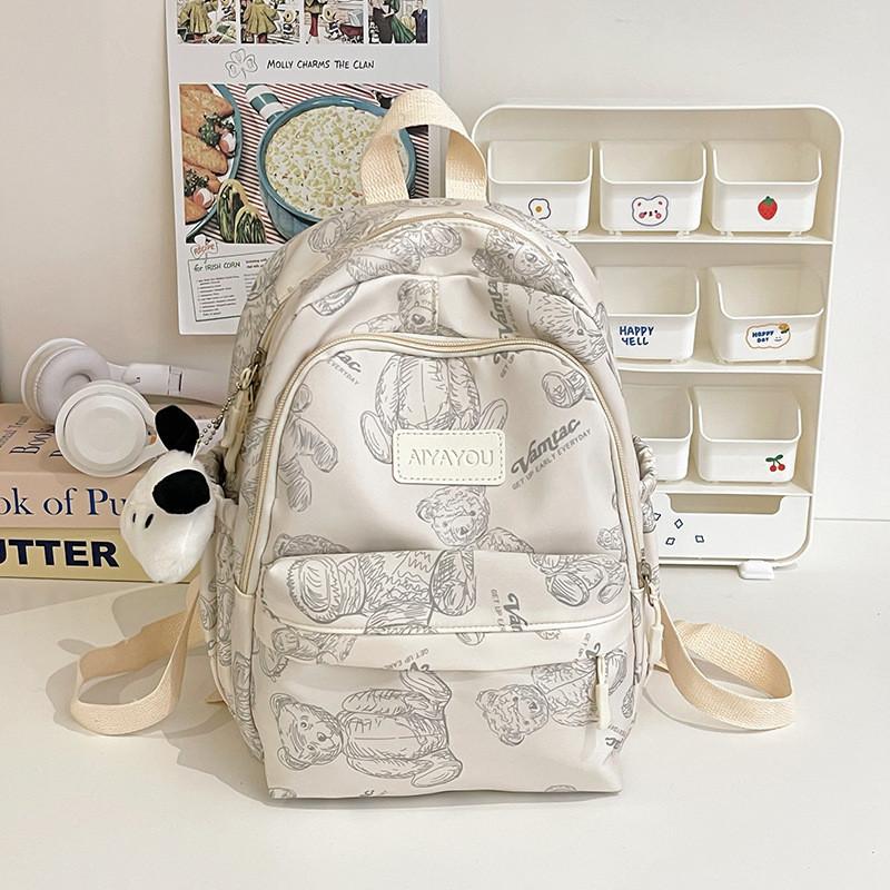 Charming Bear Pattern Backpack Versatile Lightweight Nylon School Bag For Casual Style