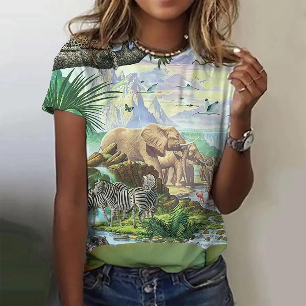 Summer Fashion Blouse Women's Tshirts Basic Oversized Female Clothing 3d Wild Animals Theme T Shirt Casual Tees Short Sleeve Top
