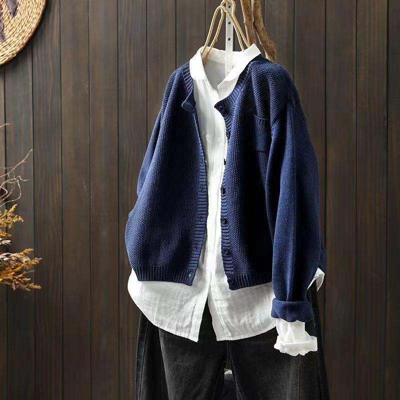 Knitted Cardigan Jacket for Women In Autumn Retro and Artistic Loose Sweater Cardigan Casual Long-sleeved Sweater Jacket