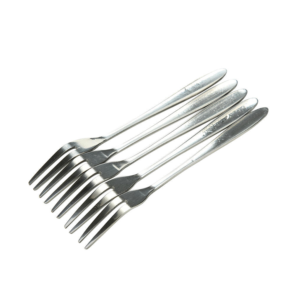 5 Pcs Stainless Steel Fruit Fork Two Tooth Dessert Fork Home Kitchen Supplies