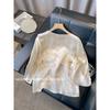 Elegant Bamboo Print Satin Blouse for Women Casual Loose Fit Long Sleeve Shirt Lightweight Silky Top