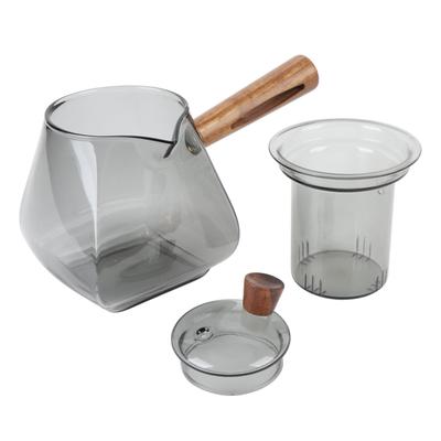 Water Separation Tea Pot 500ML Glass Tea Brewing Kettle with Wood Side Handle Removable Infuser for Electric Ceramic