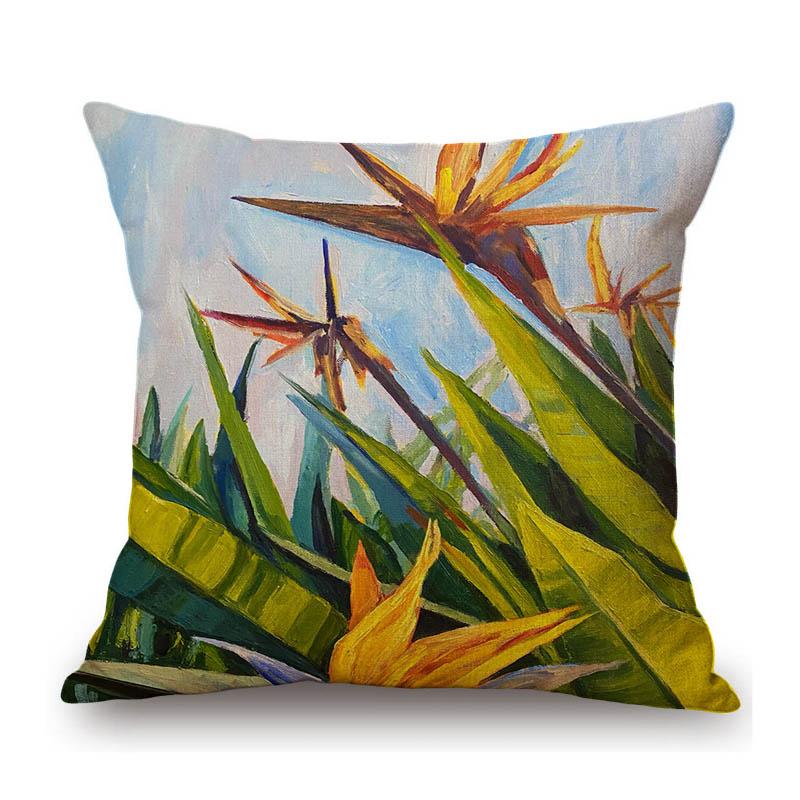 Piante Tropicali Foglie Foglie di Palma Pittura ad Olio Decorazione per la Casa Arte Cuscino da Divano Federa Cotone Lino Floreale Copricuscino