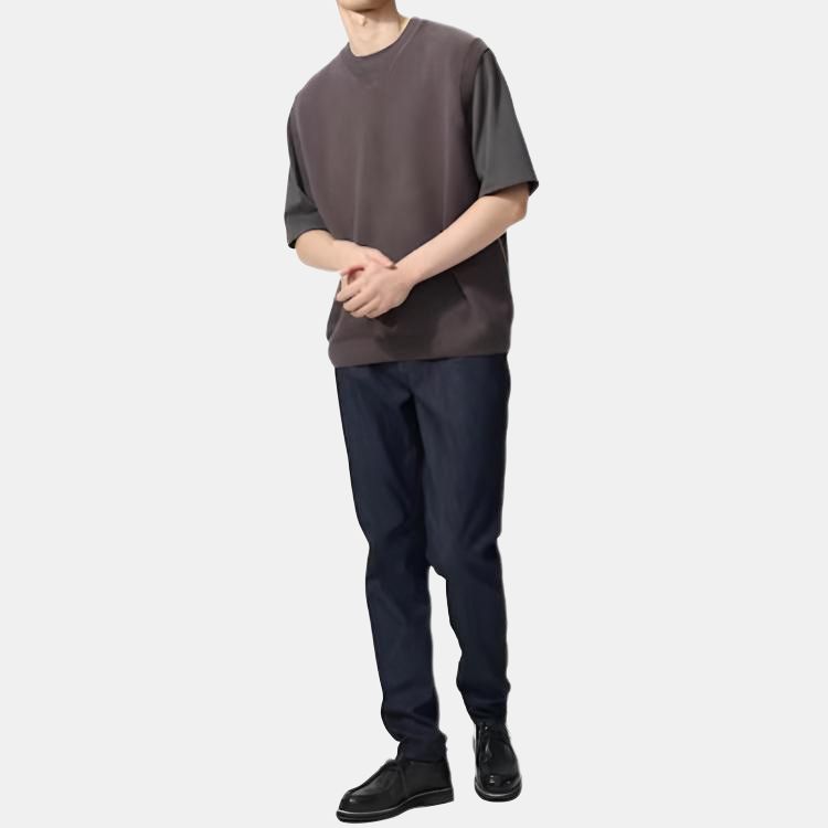 UNIQLO Solid Color Zipper Tapered Jeans Men bottoms Black 477153-09
