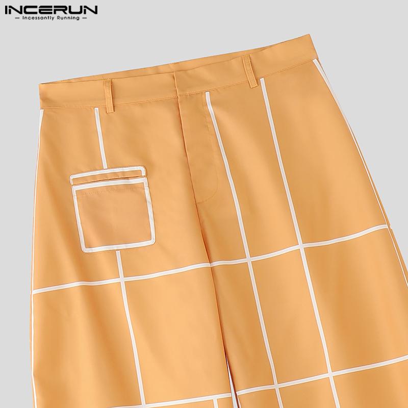 INCERUN Ανδρικό Υπερμεγέθης Παντελόνι με Φερμουάρ στη Μέση, Πλαϊνές Τσέπες, Καρό, Καθημερινό, Φαρδύ, Μακρύ Παντελόνι