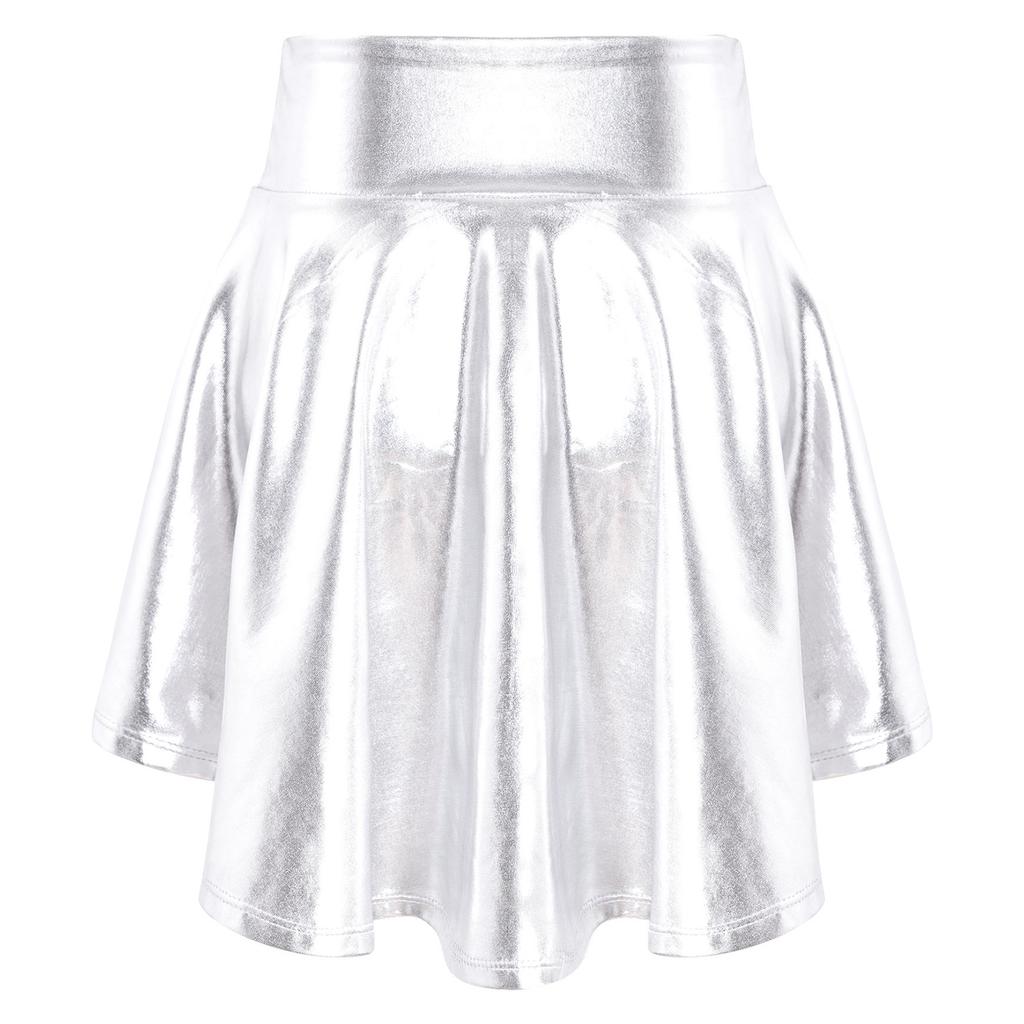 Girls Elastic Waist Ruffle Dance Skirt Bronzing Cloth Irregular Hem Stylish Performance Skirt