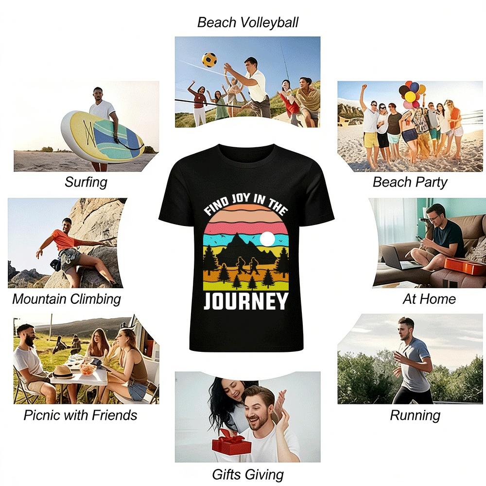 Vintage Sunset Print Outdoor Hiking Casual T-Shirt Pure cotton T-shirt