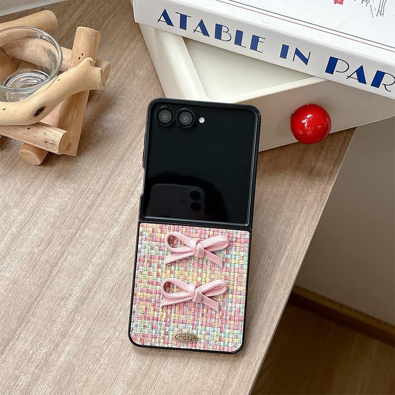 

Woven Texture Bow Phone Case for Samsung Zflip7 Flip Folding Screen Fold5 Hard Shell Pocket2 For Samsung ZFlip3