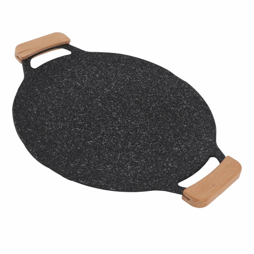 Iron Round Grill Pan Stone Coating BBQ Griddle Heat Resistant Cooking Plate Camping
