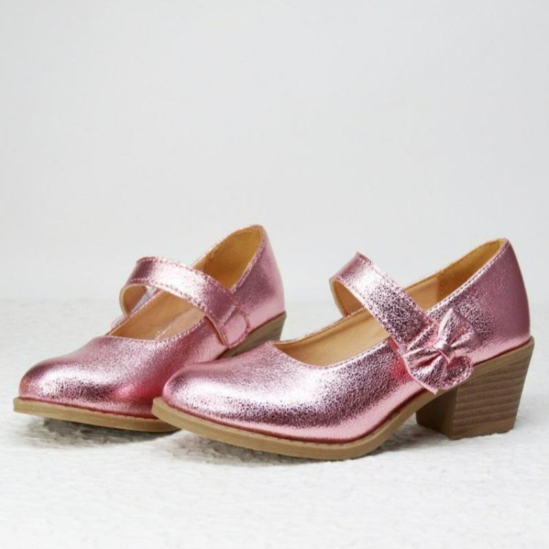 Girls High Heels Children Princess Performance Shoes with Bow-knot Elegant Four Seasons Kids Leather Shoes for Party Wedding