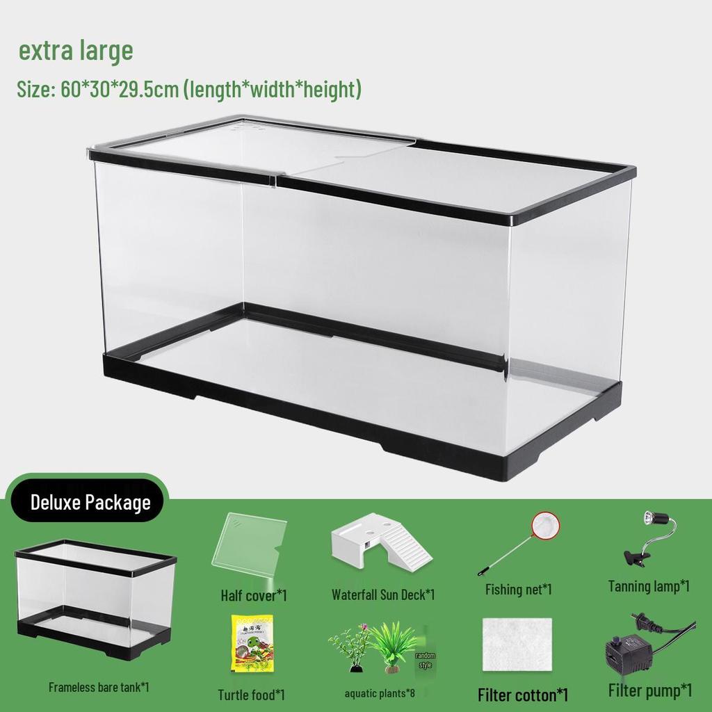 Acvariu Compact pentru Broaște Țestoase cu Platformă de Soare - Habitat Elegant de Birou cu Capac pentru Afișare Ecologică în Sufragerie