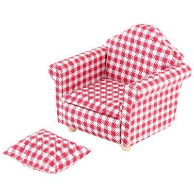 Miniatur Einzelsofa Couch Sessel mit Kissen für 1:12 Puppen DIY Puppenhauszubehör (# 1)